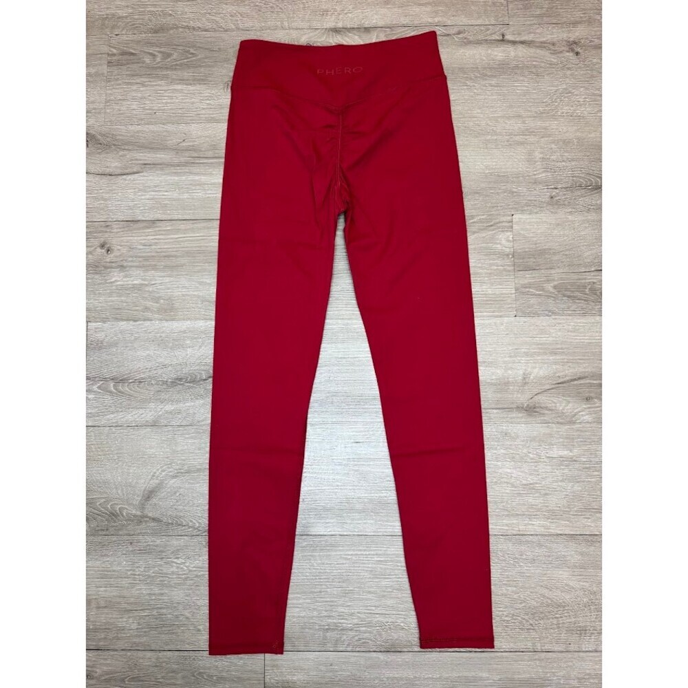 Red High Waisted Scrunch Leggings Sculpting Athleisure Workout Pants